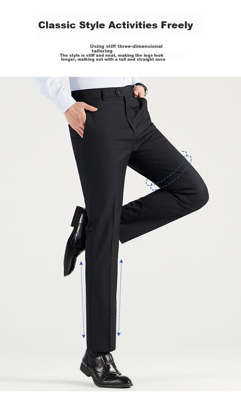 ROMON Wrinkle-Free Dress Pants for Men, Straight-Leg Stretchy, Spring And Autumn 2026, Middle-Aged And Young Business Workwear Style Professional Trousers, Black, Size 31 4