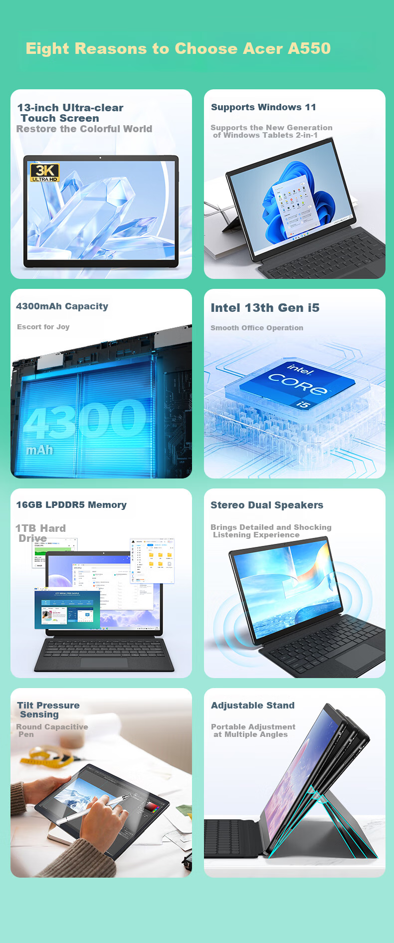 Acer Extraordinary Go A550 Tablet 2-In Laptop for Study, Entertainment And Office Use, 13-Inch 3K Touchscreen, 16GB RAM + 1TB Storage, Supports Windows 11 1