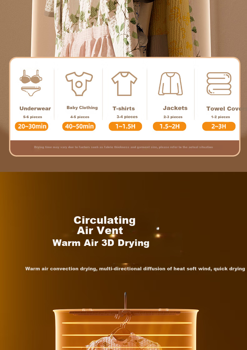 UEMUSI [Portable Hanging Model] Clothes Dryer, Home Use Drying Machine, 120L Foldable Small High-Power Timed Drying Cabinet, Garment Dryer 6