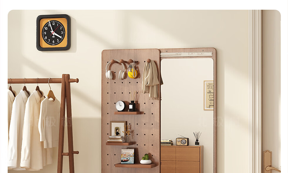 Arctic Tree Solid Wood Pegboard Dressing Mirror Hidden Sliding Mirror Home Wall-Mounted Concealed Entryway Fitting Mirror 28