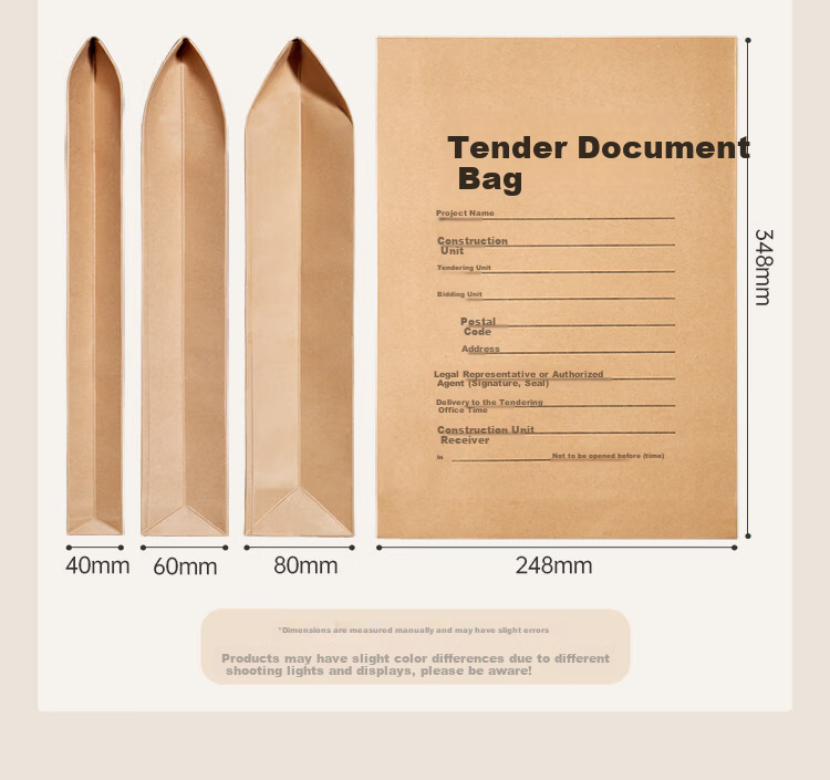 Kingdee Bid Document Envelopes Kraft Paper File Folders, 25 Pieces, 250g, 4cm Side Width, Document Folders for Bidding, Specialized Bid Document Envelopes, Project Sealed Bags 1