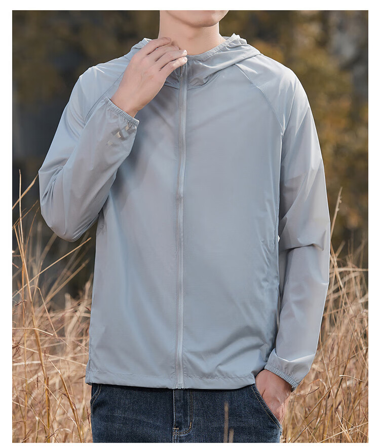 Romon Men's Sunscreen Jacket Summer Ice Silk Outdoor Fishing Sports Breathable Skin Jacket Quick-Dry Men's Clothing SF08 Stone Blue 4XL 7