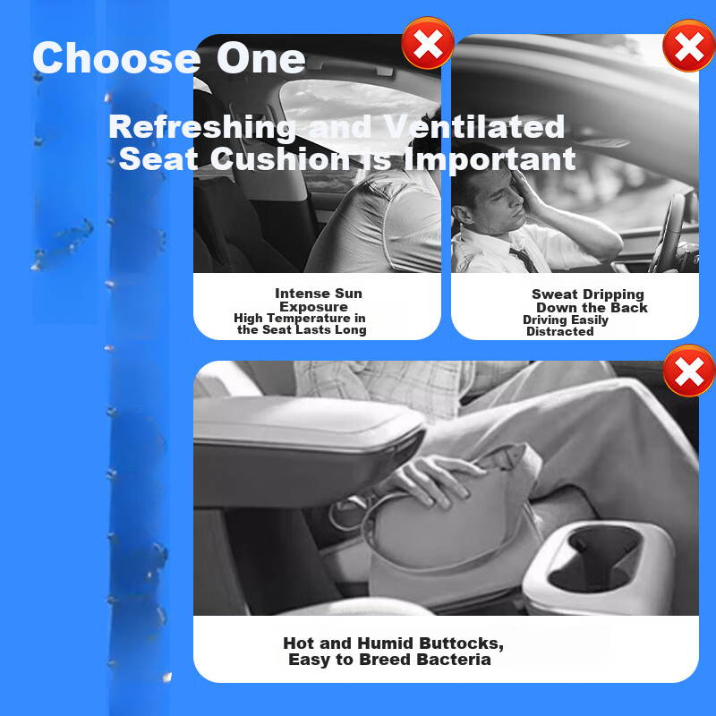 RATHBONE Car Seat Cushion, Ventilated Cooling Fan, Summer Breathable Ice Silk Cool Pad, Temperature-Reducing Seat Cover, Sedan with Fa