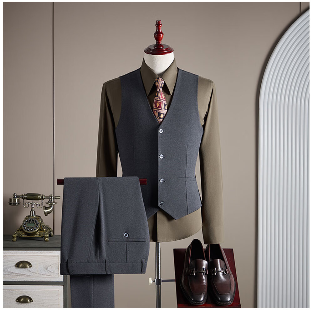 ROMON Men's Business Suit Set Blazer + Vest + Trousers Dark Blue M 3