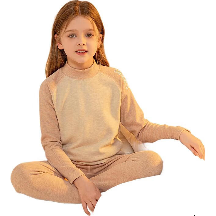 YING BO LUN Girls' Thermal Warm Underwear Set Autumn Winter Long Johns for Girls Champagne 130