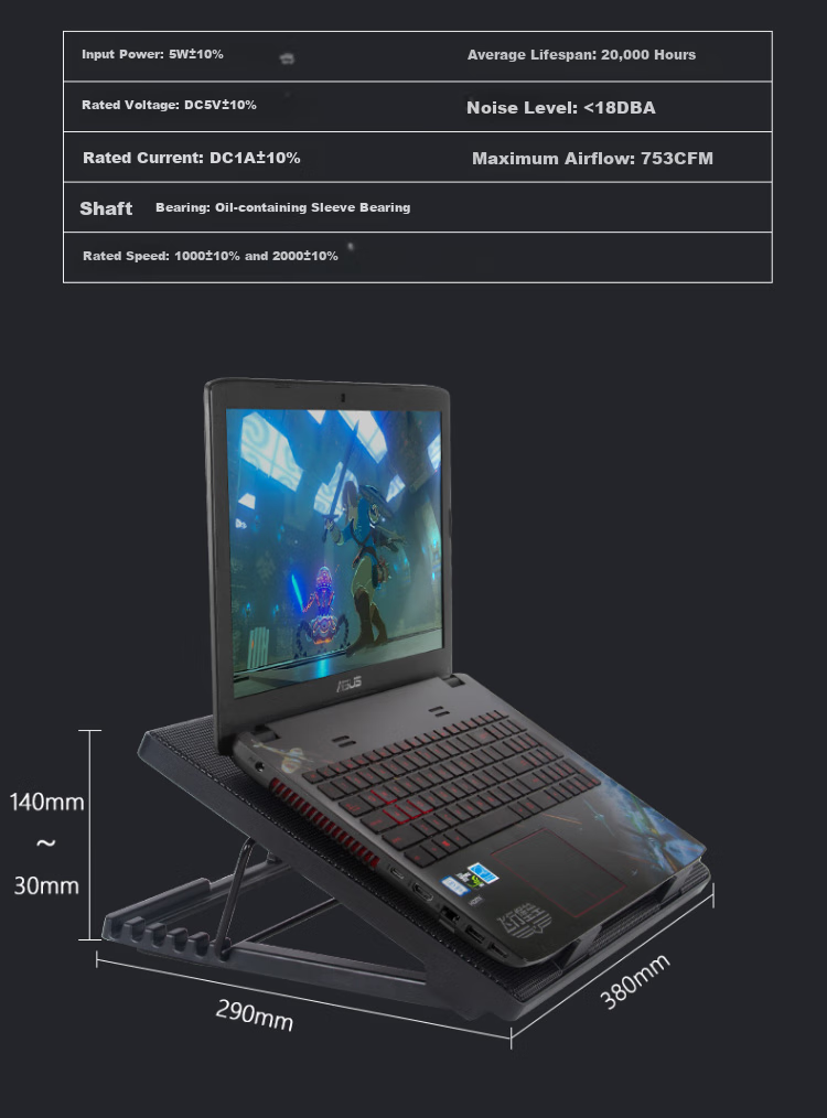 ECOLA NBC-908BK Black Laptop Air-Cooled Cooling Stand with Single Fan and Phone Slot 9