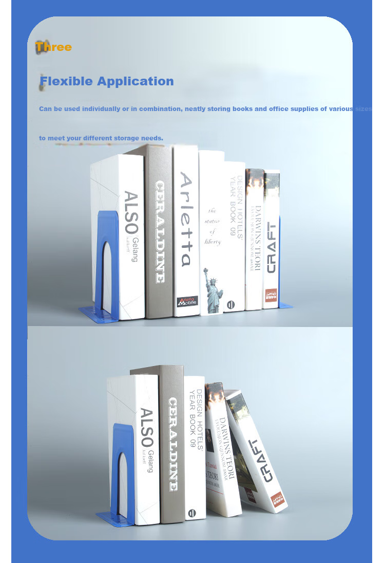 TANGO (21cm) Extra Large Metal Desktop Bookend, Simple Storage Shelf, Desk Bookshelf, 2 Pieces for Books And Office Supplies, Essential for Office And Study, Back-To Essential, Blue 2