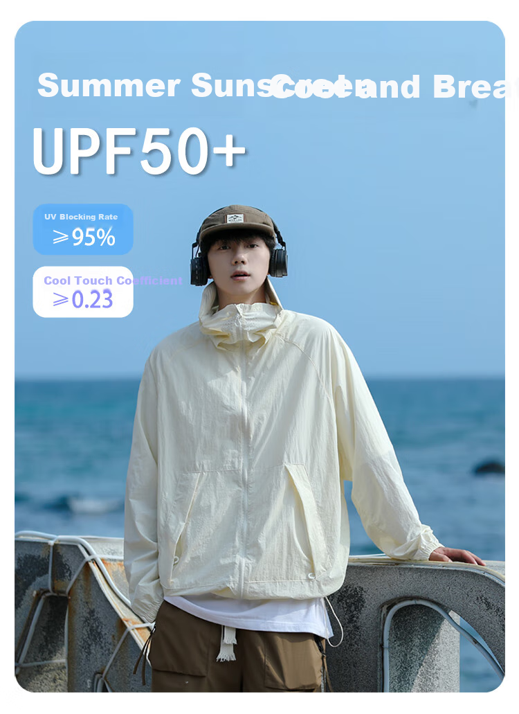 Homlean Outdoor Hiking Sun Protection Clothing for Men, Summer Lightweight Cool Breathable Workwear Jacket HL16 Off-White S 2