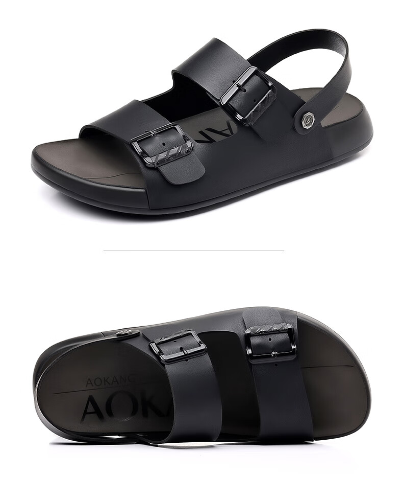 Aokang Men's Sandals, Summer Beach Shoes, Casual Slippers, Soft-Soled Sandals, Khaki Color, Size 42 11