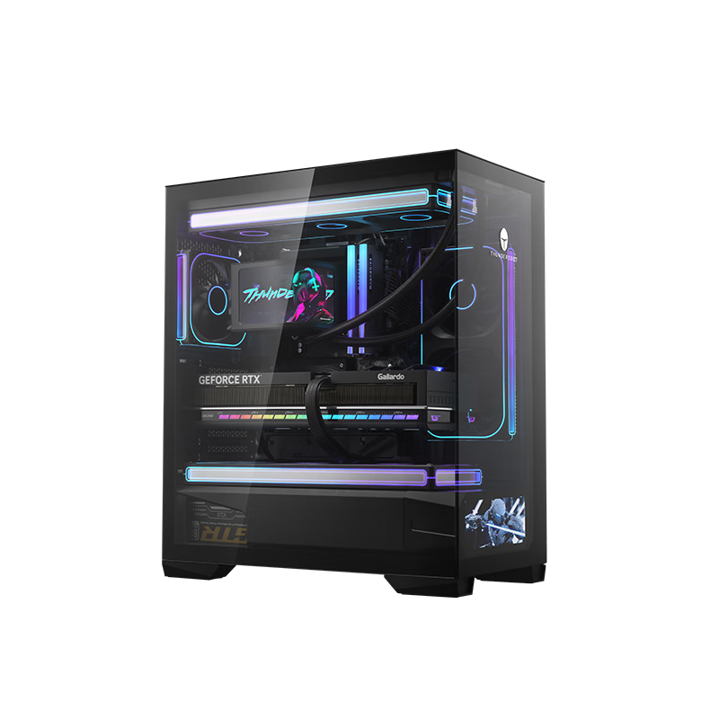 ThundeRobot Black Warrior Genesis Gaming PC Desktop Seaview Black Case M-ATX Motherboard 270-Degree Support Back Insertion Three-Side Quick Release 360 Water Cooling Compatible 9 Fan Slots