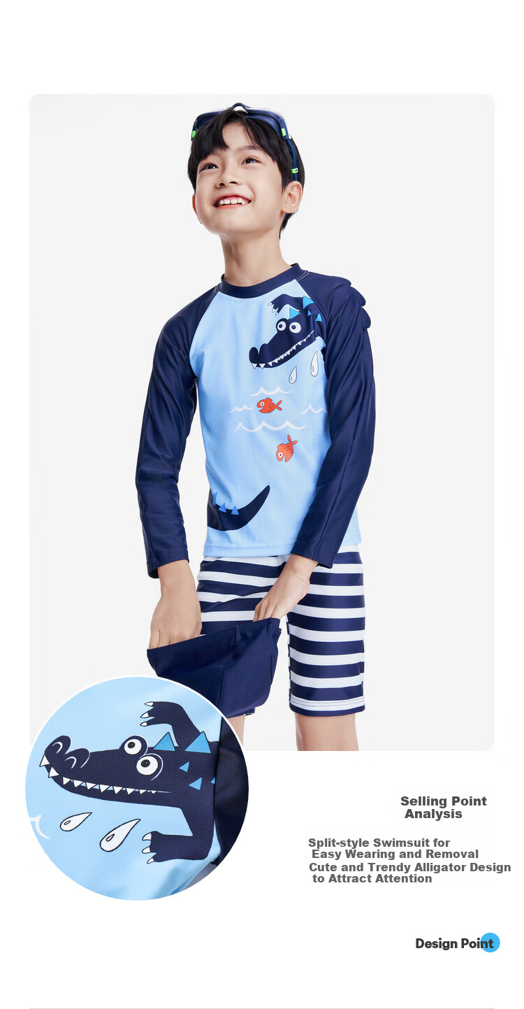Annil Boys' Two-Piece Swimsuit Set, Summer 2023, Cyan Blue, Size 150 3
