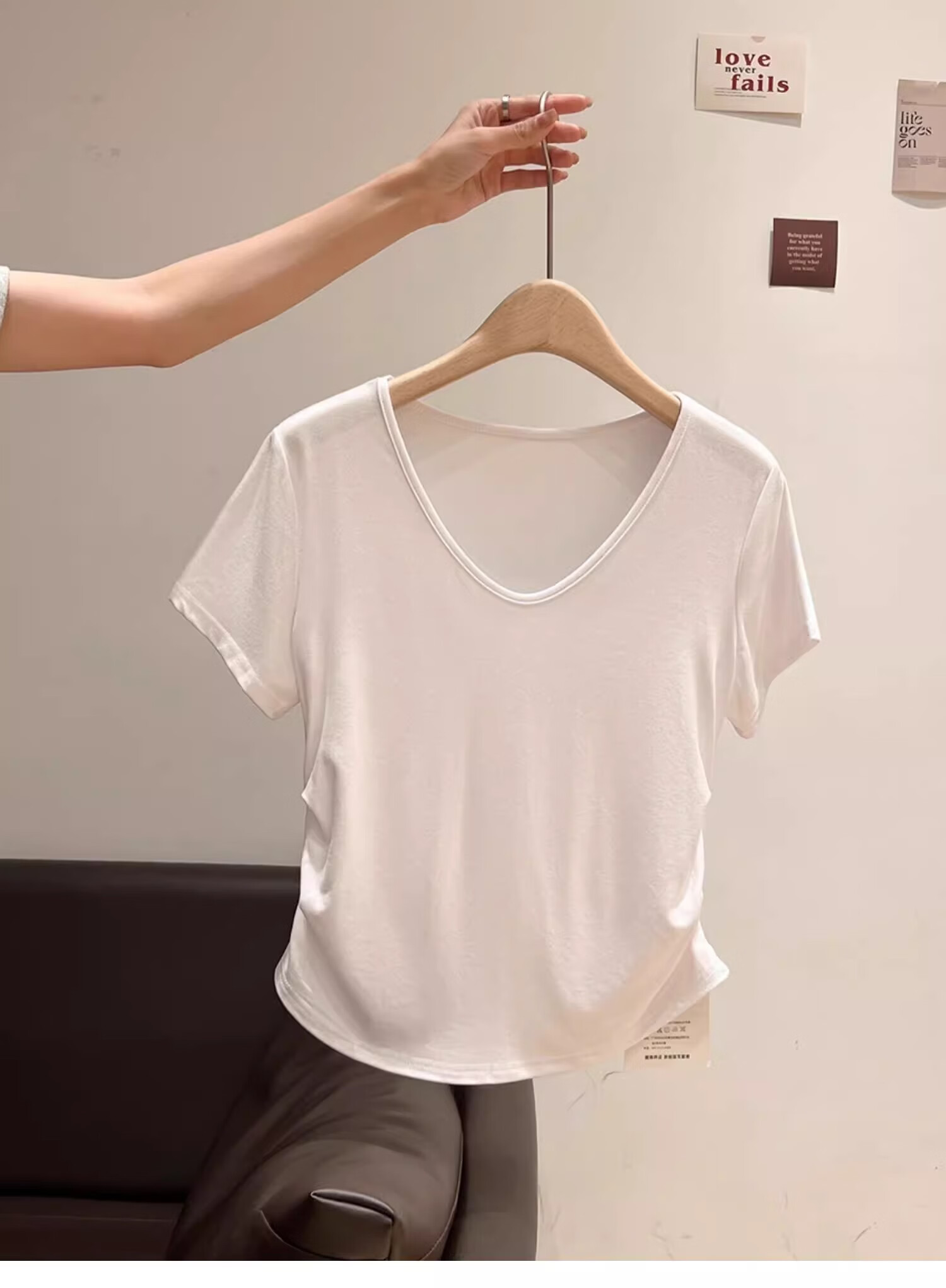 Woodpecker Women's Loose Fit Short Sleeve T-Shirt Summer New V-Neck Ruffled Waist Slim Crop Top White 2XL 2
