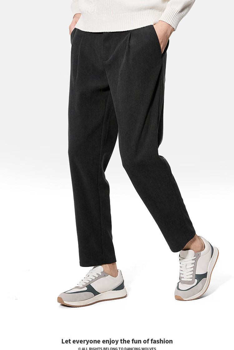 Dancing with Wolves [Corduroy] Autumn Winter Soft Warm Nine-Point Pants Versatile Men's Casual Slim Tapered Pants 015 Dark Gray 31 1