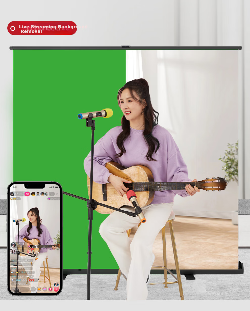 Beiyang 1.5m*2m Professional Live Streaming Green Screen Backdrop, Integrated Floor-Stretchable Green Cloth Background, Portable Handheld Live Streaming Chroma Key Cloth, Photography Foldable Green Cloth with Extendable Stand 27