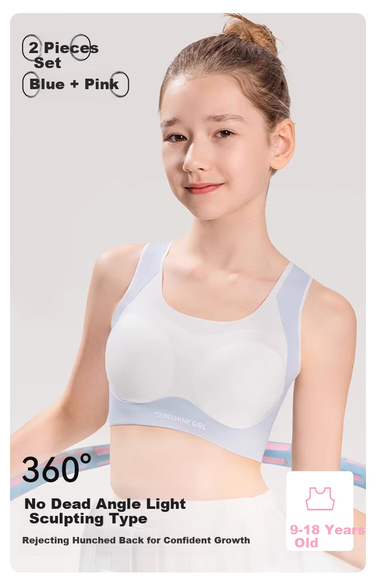FitonTon 7A Antibacterial 2-Piece Girls' Underwear Bra, Student Middle And High School Development Puberty Girl Bra Thin Girls' Underwear 2