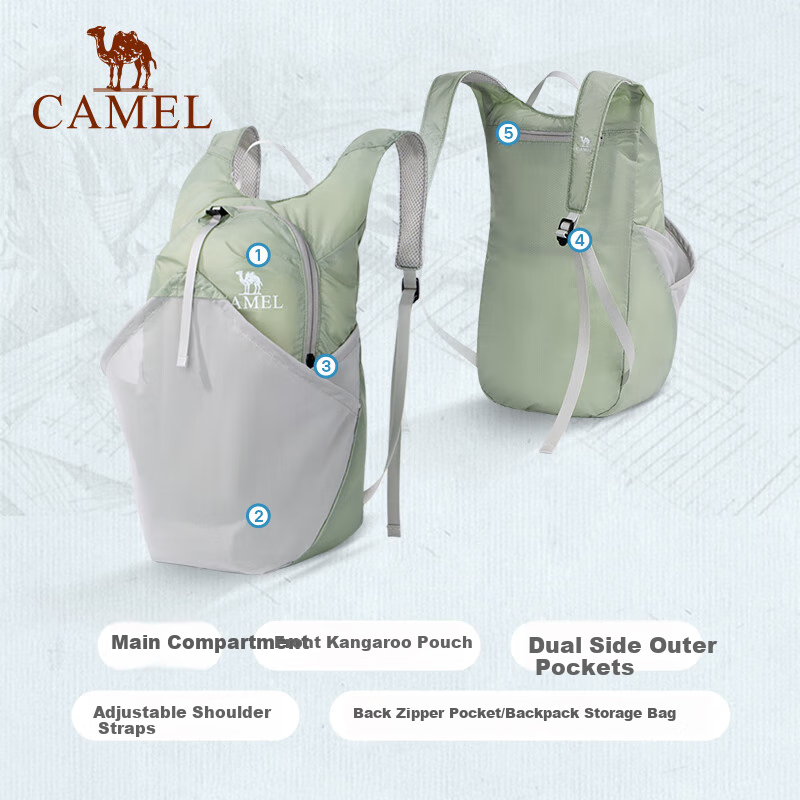 CAMEL Outdoor Cycling Backpack, Sports Rucksack, Lightweight Foldable Hiking Bag W9B318013B Black