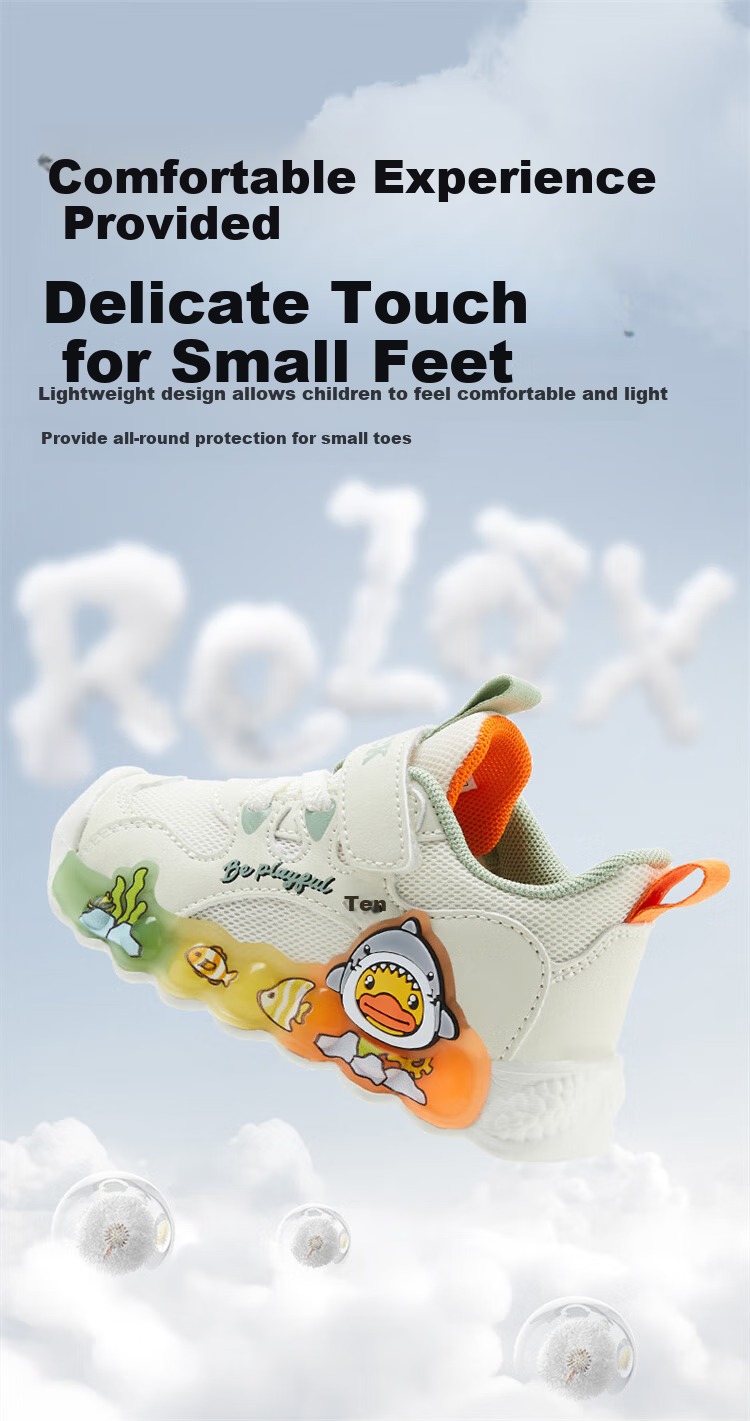B.Duck Kids Toddler Shoes Lightweight Breathable Mesh Sports Shoes Boys Girls Light-Up 3930 Blue Gray Size 24 3