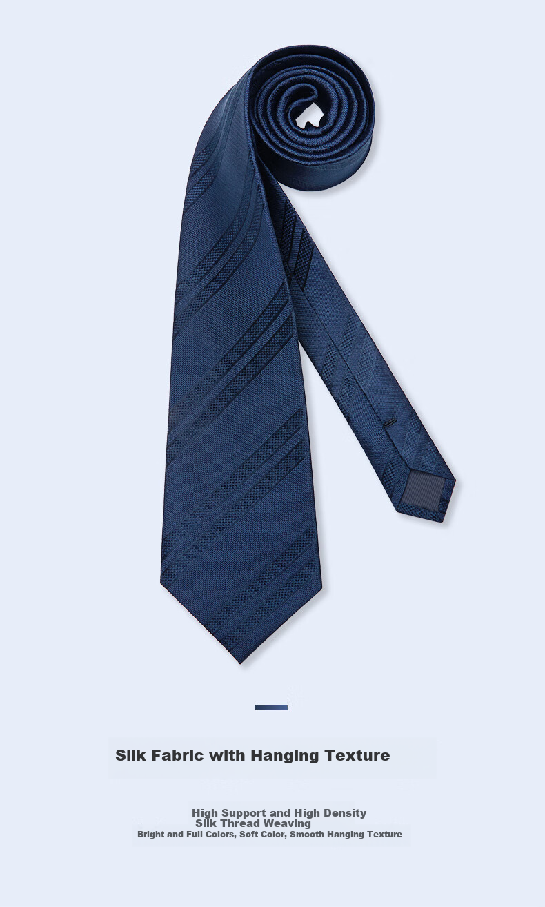 Luomeng Men's Business Formal Striped Navy Blue Silk Tie, Hand-Tied, 8 Cm, Gift Box Packaging 3