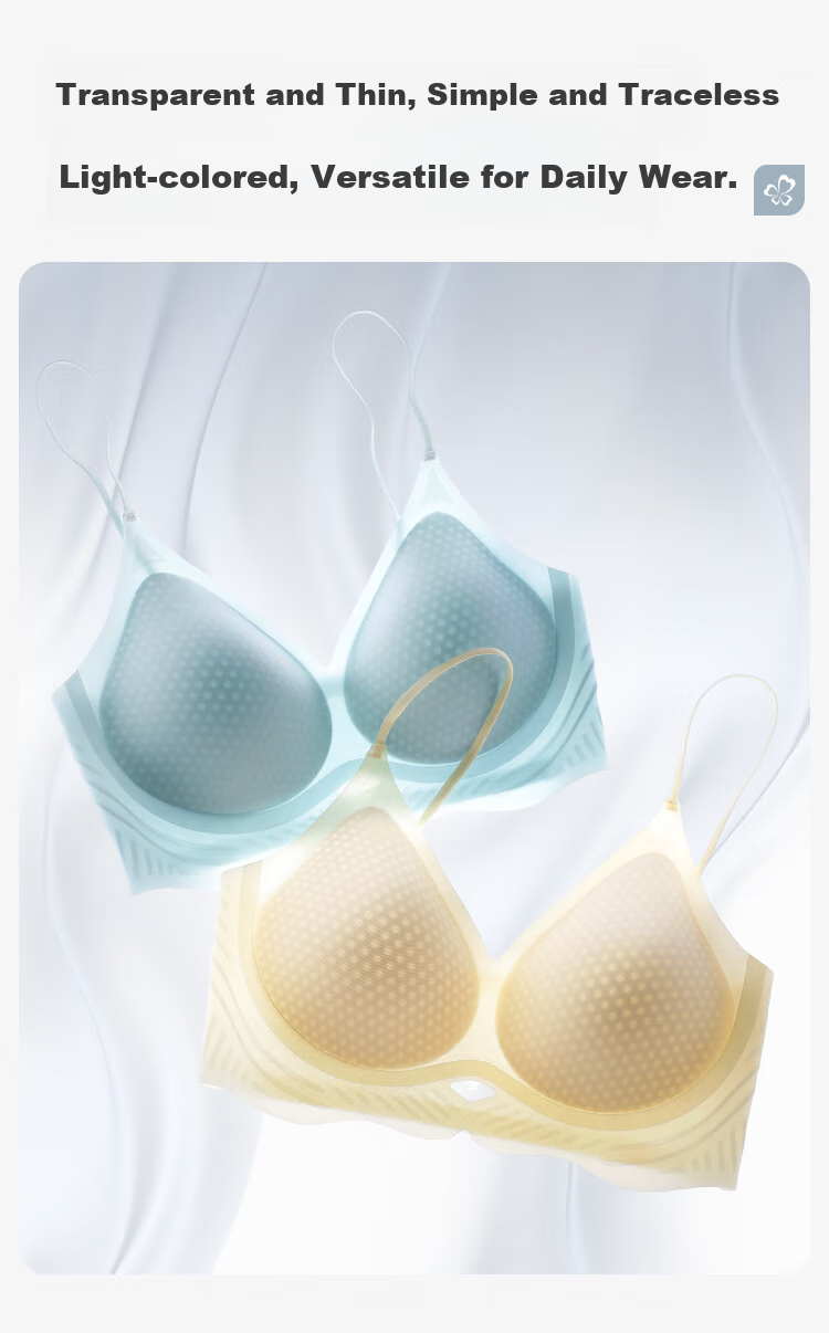 Dushiliren Women's Underwear, Cool Ice Silk Bra, Seamless Wireless Breathable Thin, Form-Fitting Sexy Push-Up Brassiere, Nude Color, Size L 4
