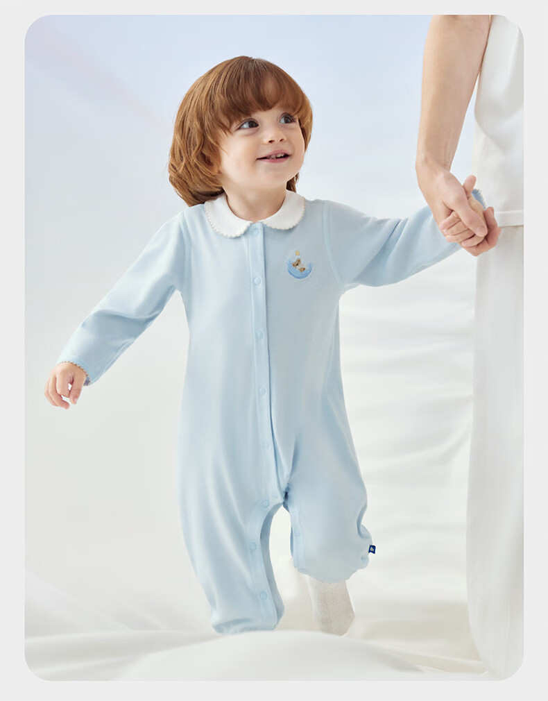 Babycare Baby Romper, Infant Onesie, Embroidered Bodysuit, Long-Sleeve Mid-Cut Crawling Suit, Moonlight White, 73cm 23
