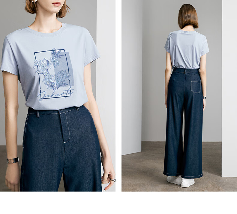Yanyu Embroidered Short Sleeve T-Shirt Women 2026 Summer Fashion Simple Round Neck Loose Fit Top White L 10