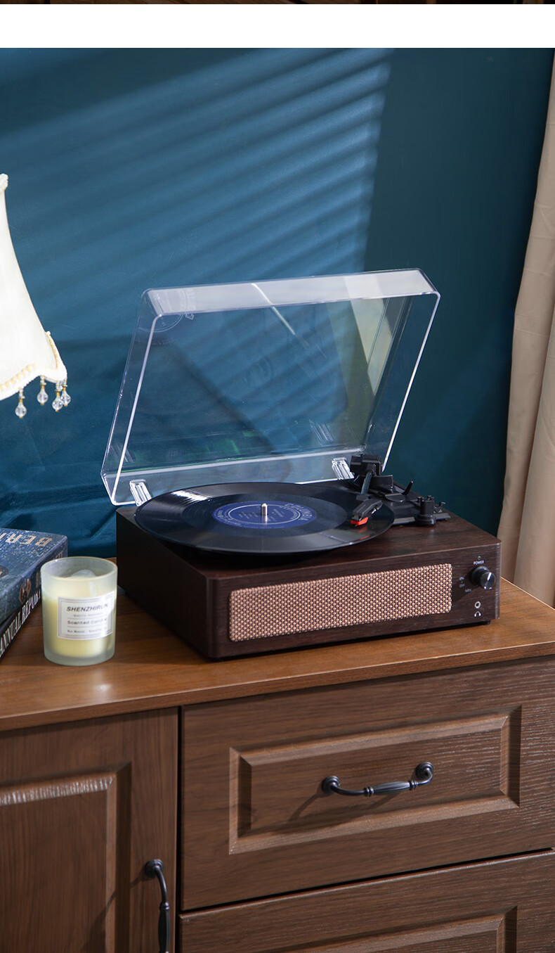 YEARS STAY Vinyl Record Player Retro Turntable Integrated Old-Style Bluetooth Speaker Wooden Portable Multifunctional Birthday Gift High-End Phonograph Living Room Audio System HY-T06A Walnut Wood 3