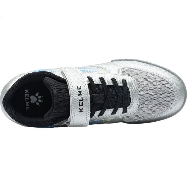 Детские футбольные бутсы KELME TF с шипами для искусственного газона, застежка на липучке, нескользящие, износостойкие, металлический серебристо-черный, размер 35