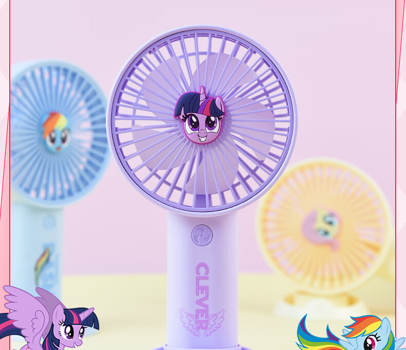 Ouliwen Small Fan, Desktop And Bed Handheld Quiet USB Rechargeable Low Noise Three-Speed with Base, Portable Mini High-Power Office Dormitory Fan, My Little Pony Blue 12