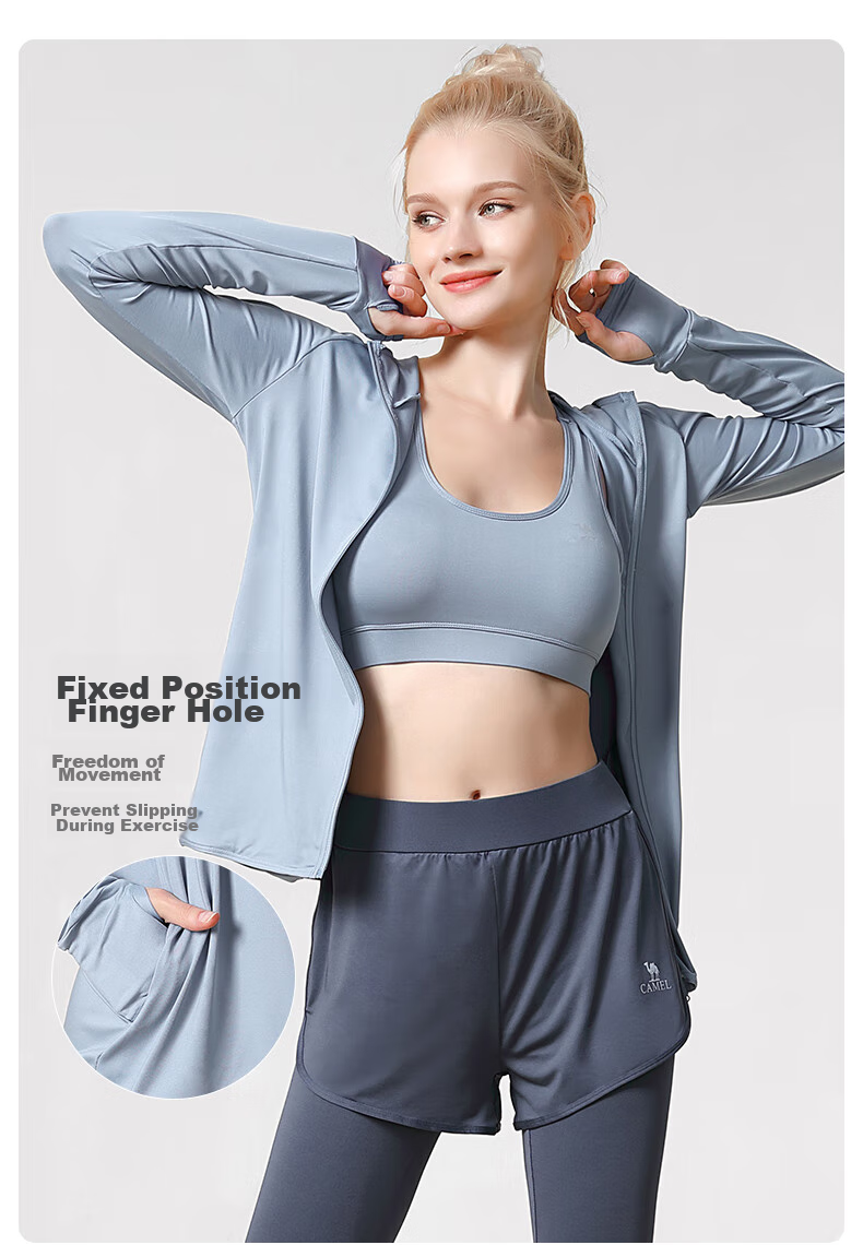 CAMEL Women's Sportswear Set, New Yoga Fitness Pilates Elastic Short-Sleeve Shorts And Pants Five-Piece Workout Outfit 34