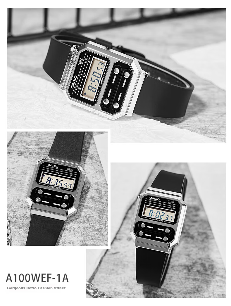 CASIO Watch, Unisex Digital Display Classic Square Electronic Couple Watch, A100WE-7B 13