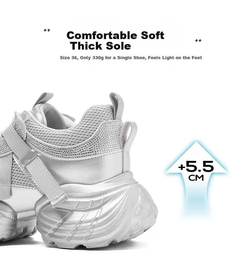 Josiny Thick-Soled Breathable Dad Shoes for Women, Spring Korean-Style Sneakers, Mesh Casual Shoes, Off-White, Size 36 9