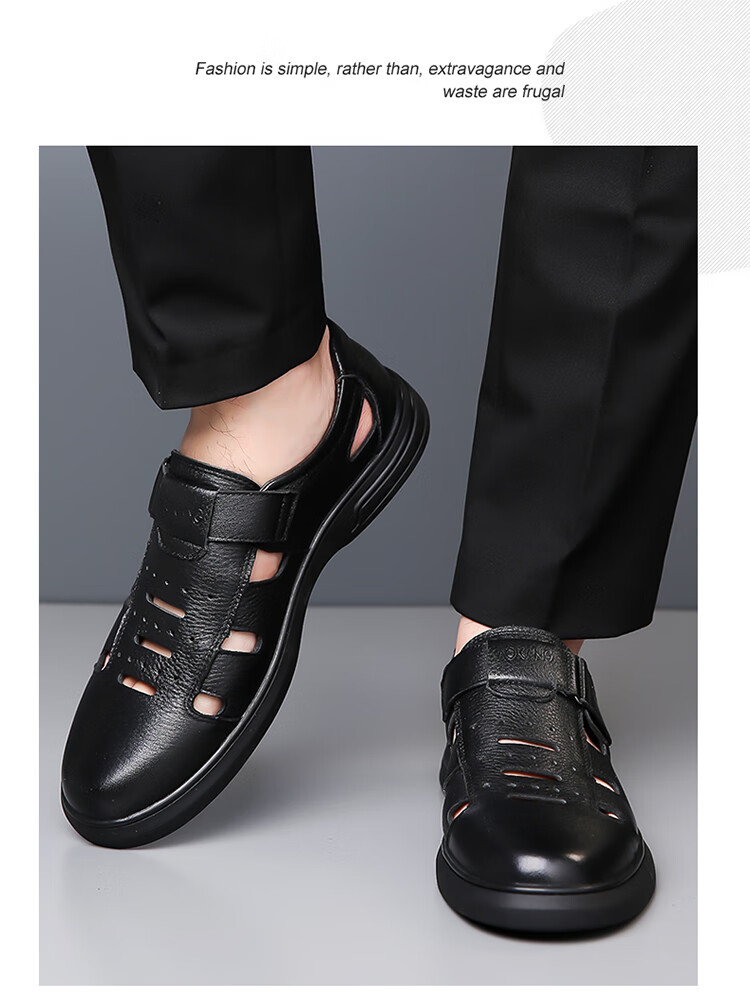 Aokang Men's Leather Hollow Out Casual Leather Shoes Dad Sandals Black 39 (245mm) 11