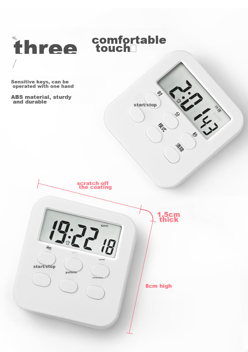 GEDUN Stopwatch Timer Alarm Clock, Kitchen Baking Soup Timer, Clock Reminder for Students, White 10