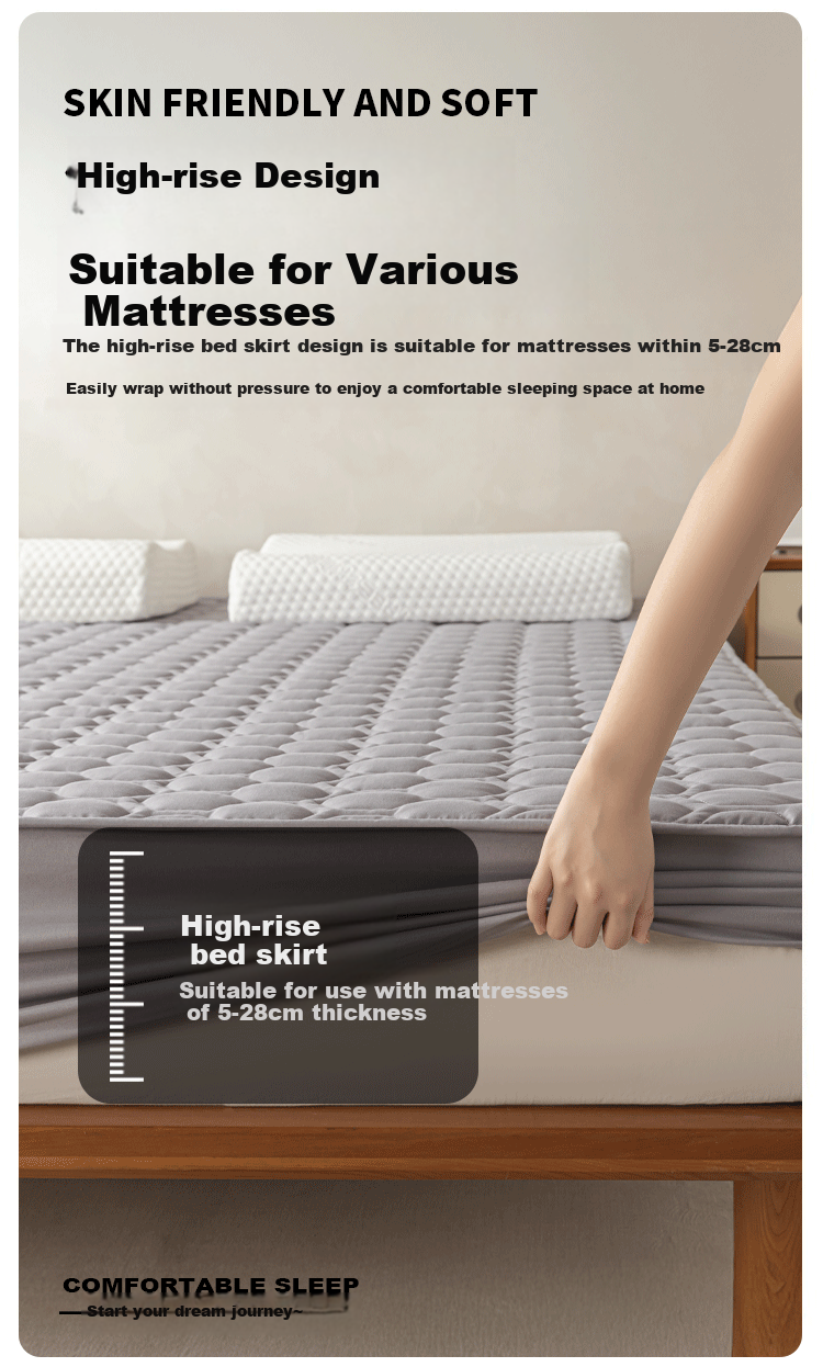 MINISO Skin-Friendly Embroidered Quilted Fitted Sheet for 1.5x2 Meter Bed, Full Coverage Mattress Protector Cover 7
