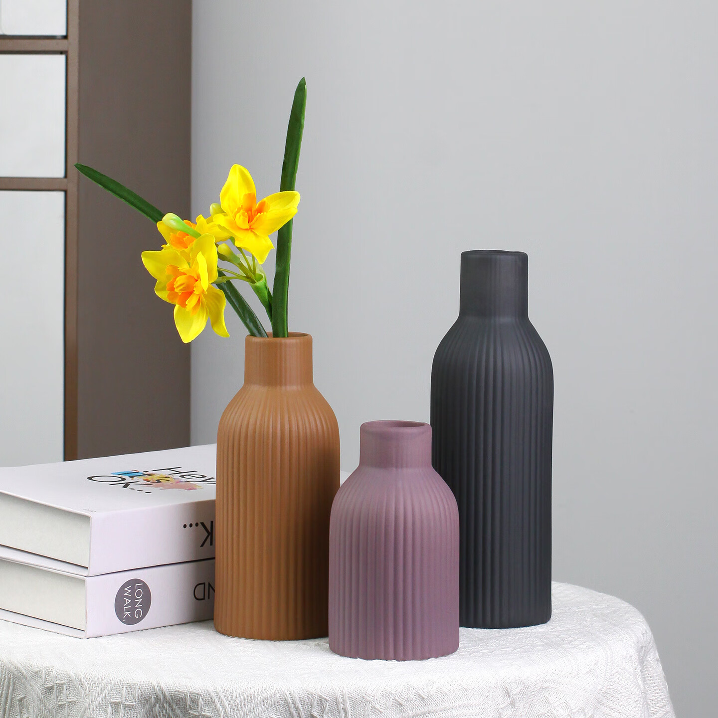 Qiju Yaji Ceramic Vase Nordic Morandi Color Luxury Light Decoration Fresh Flower Water Table Arrangement 3-Piece Set 20229 2