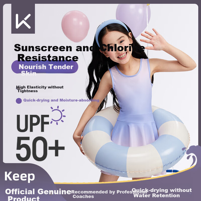 Keep Girls' Two-Piece Swimsuit with Long Sleeves And Pants, Sun Protection Swimwear for Older Girls, Dream Purple