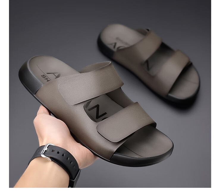 Aokang New Men's Birkenstock Sandals, Summer Slippers, Simple Slide Sandals, Soft-Soled Beach Shoes, Gray, Size 38 9