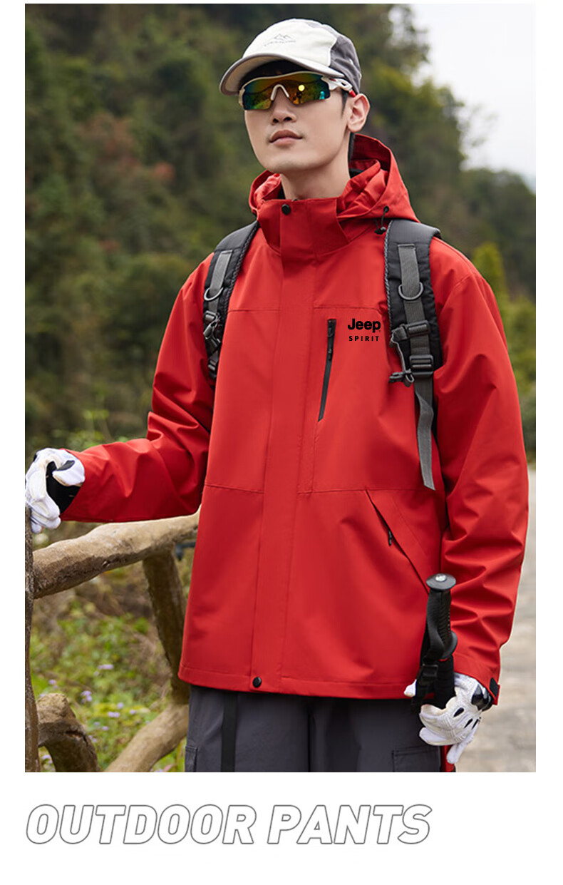 JEEP SPIRIT Men's Autumn Winter 3-in-1 Jacket Casual Sports Waterproof Mountaineering Jacket Black L 4