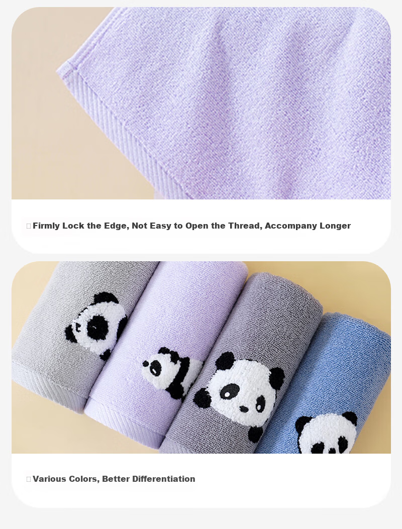 Zhuyibai Ultra-Soft Class A Pure Cotton Adult Face Towel, 2 Pieces, 7A Antibacterial Absorbent Non-Shedding Large Towel, Dark Gray + Light Purple 9