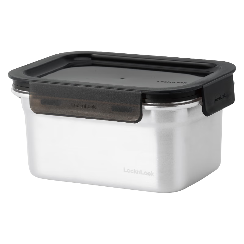 LOCK&LOCK Natural Stainless Steel Food Storage Box 1L Sealed Lunch Box Refrigerator Kitchen Storage Fruit Snack Container