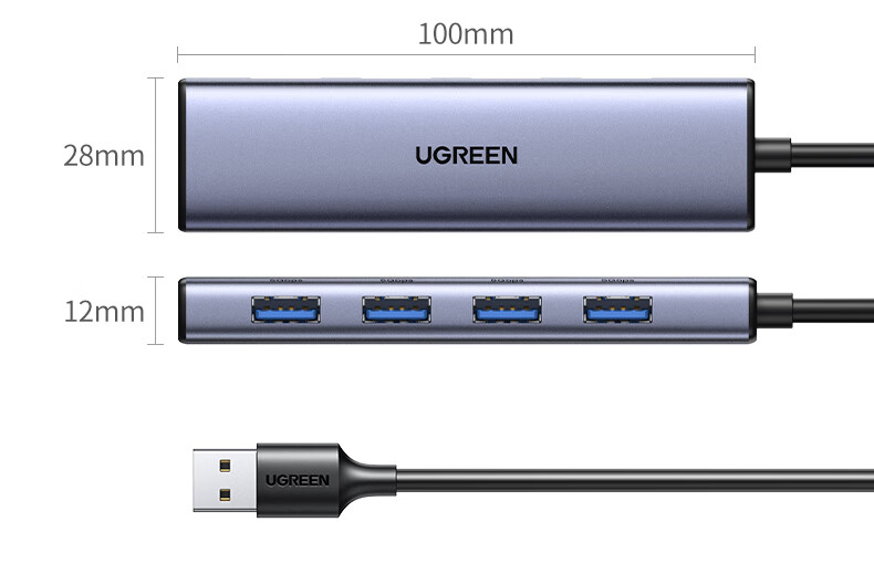 UGREEN USB3.2 Hub, 10Gbps Splitter, Multi-Port Expansion Dock, High-Speed Four-In Hub, Laptop One-To Extension Cable Converter 27