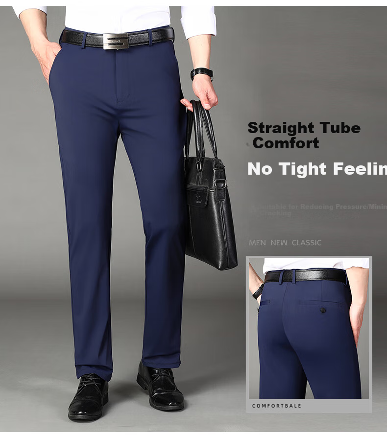 Dibinze Large Size Ice Silk High-Elastic Dress Pants for Men, Plus Size Loose Fit for Chubby Men, Thin Summer Long Trousers 8