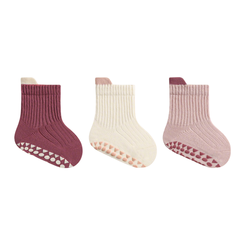 Aibaoshi Baby Floor Socks, Spring And Autumn Infant Socks, Indoor Toddler Socks, Non-Slip Socks, 3 Pairs, Pink And White Combination, M Size, T216
