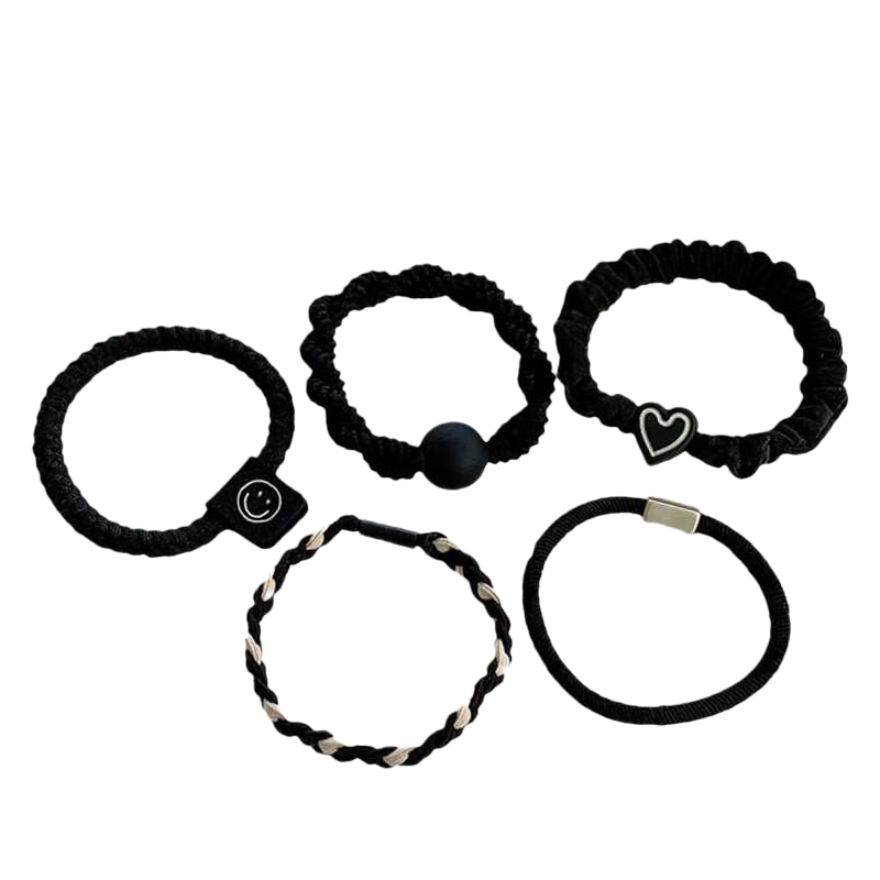 Jiaoxuefei Versatile Black Fashionable Hair Ties, 5-Pack, Hair Bands, High Ponytail Elastic Hair Ties