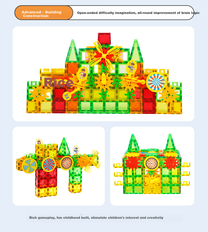 MAGPLAYER Colorful Window Magnetic Tiles, Children's Magnetic Toy Building Blocks with Wheels, Birthday Gift for Boys Aged 3-6, 288 Pieces 9