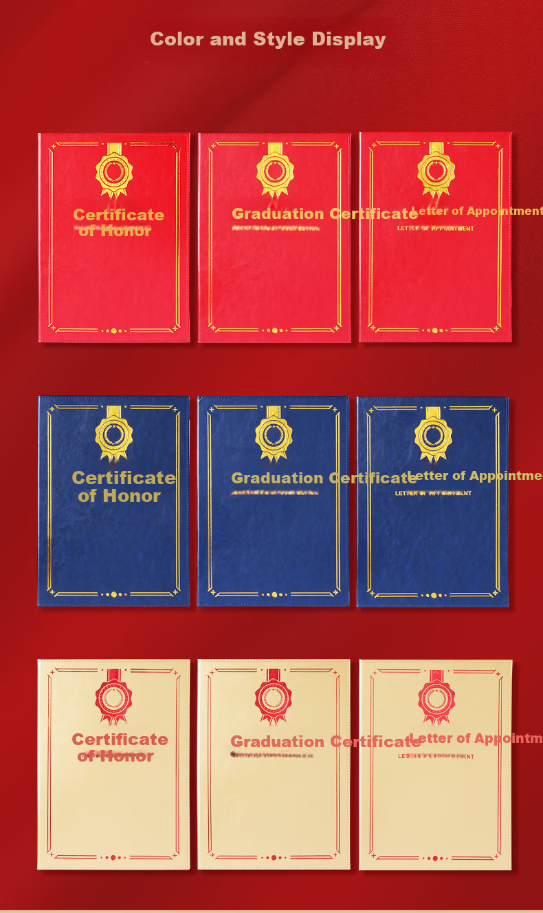 SHEN SHI A4 Leather High-Quality Certificate Cover for Diplomas, Honorary Certificates, Graduation Certificates, Training Certificates, with Inner Pages That Can Print Logo, Vertical Blue (Graduation Certificate) Inner Page 1 Sheet 12