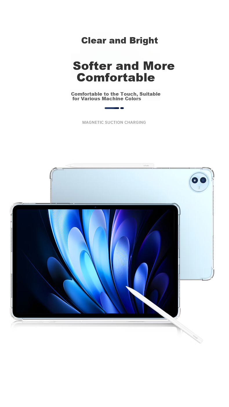 BIAZE Compatible with Vivo Pad5 Pro/3 Pro/iQOO Pad5 Pro 13-Inch Tablet Case, TPU Shockproof Corner Protection Cover PB575 - Transparent White 6