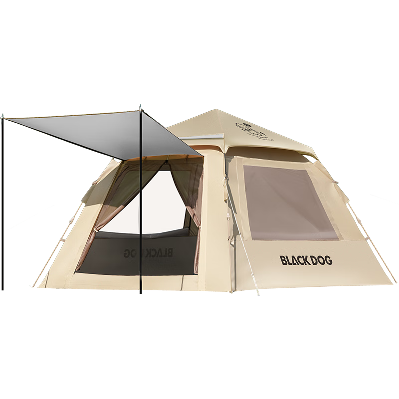 Black Dog Automatic Tent Two Doors Two Windows Rainproof Thickened Camping Sunshade Park Tent Mocha Latte