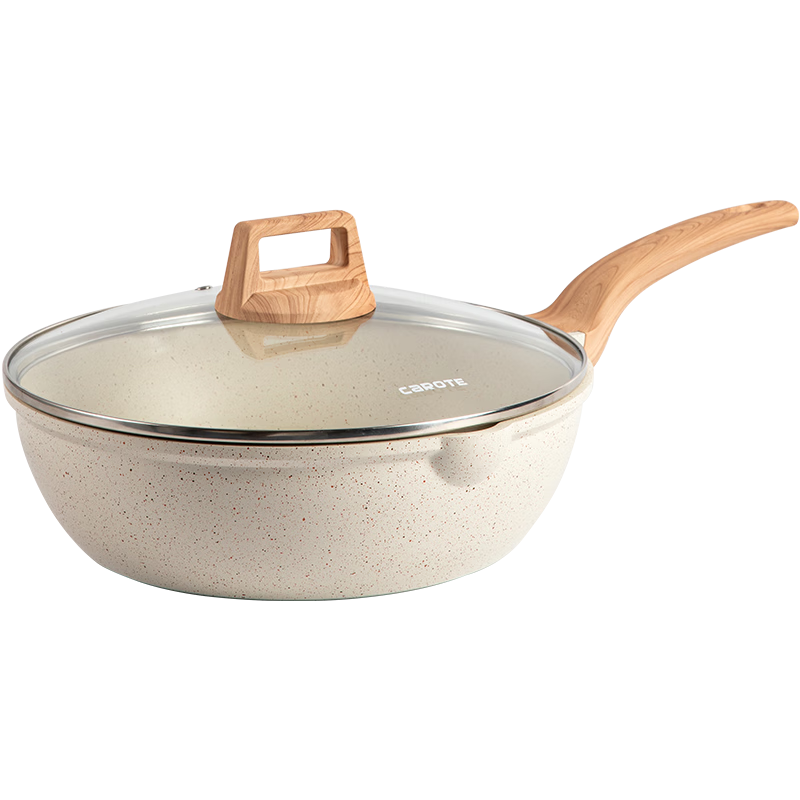 Carote Titanium Non-Stick Multi-Functional Home Frying Pan Wok Flat Bottom Skillet Gas Stove Induction Cooker Compatible