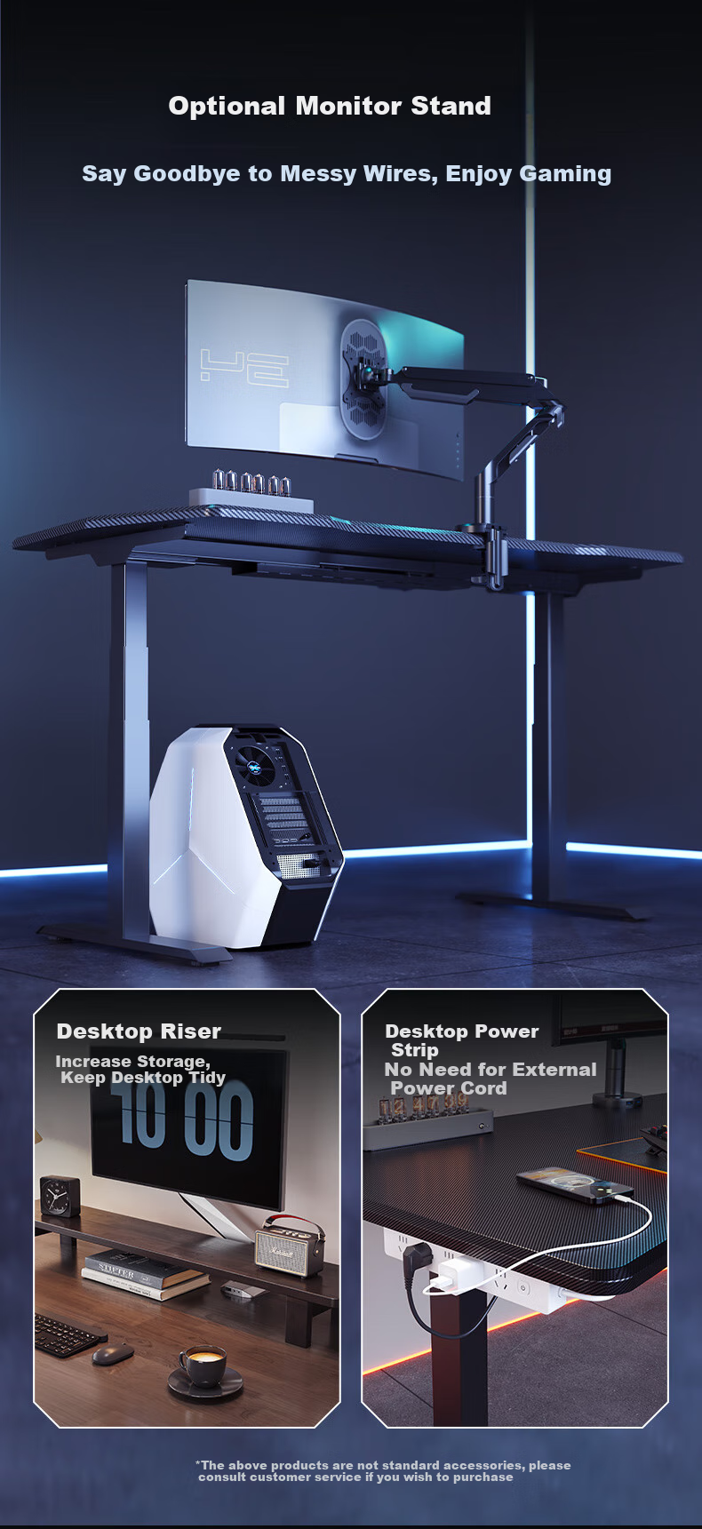 Loctek Black Knight MAX Gaming Desk, Electric Height Adjustable Computer Desk, Standing Desk, 1.4m, Rubberwood 18